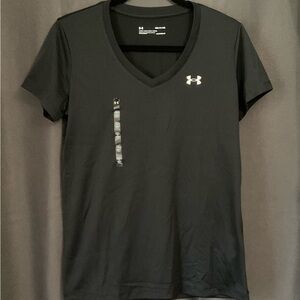 Under Armour Black V-Neck HeatGear Tee with Silver Logo
